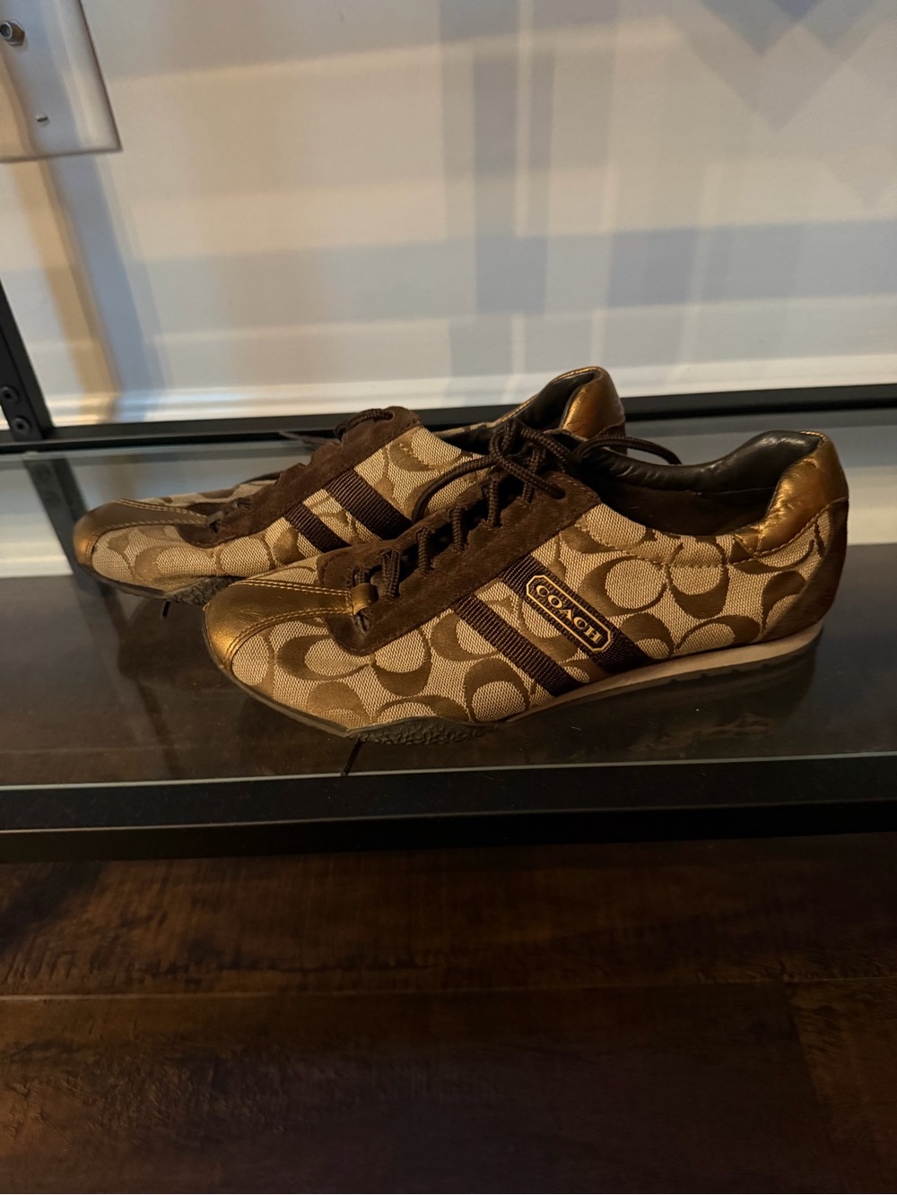 Coach Brown and Gold Low-Top Logo Kate Sneakers